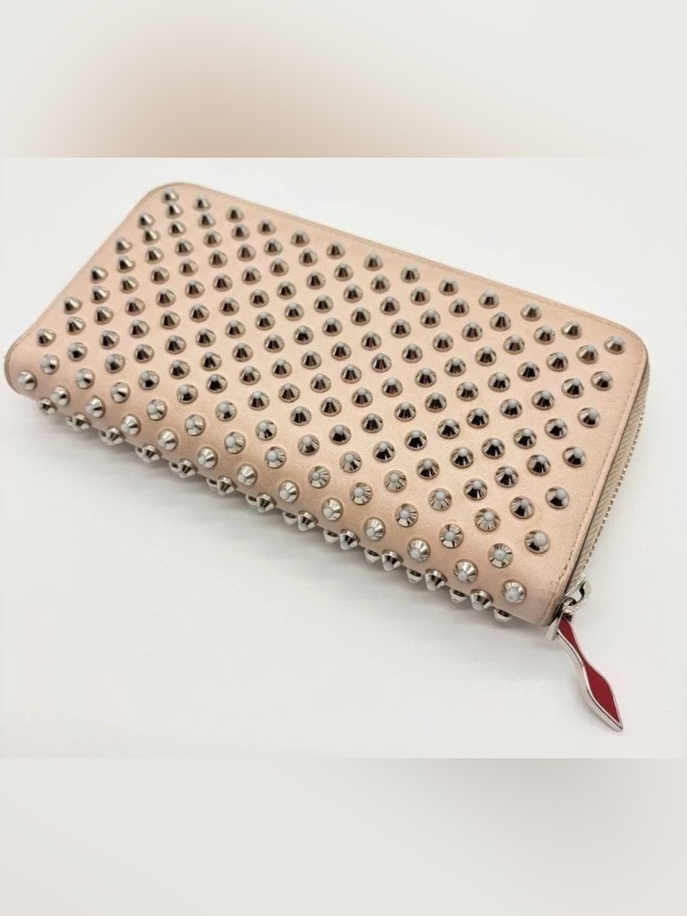 Christian Louboutin Blush Pink Studded Zip Wallet